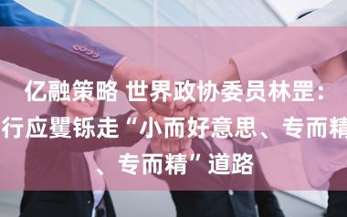 亿融策略 世界政协委员林罡：中小银行应矍铄走“小而好意思、专而精”道路