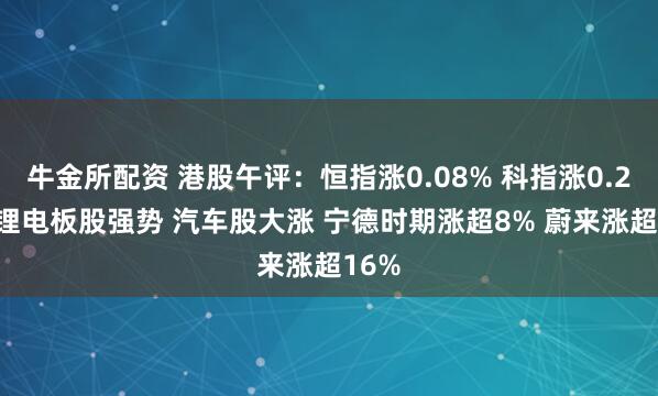 牛金所配资 港股午评：恒指涨0.08% 科指涨0.26% 锂电板股强势 汽车股大涨 宁德时期涨超8% 蔚来涨超16%