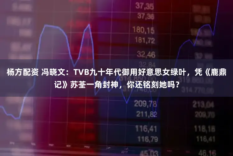 杨方配资 冯晓文：TVB九十年代御用好意思女绿叶，凭《鹿鼎记》苏荃一角封神，你还铭刻她吗？